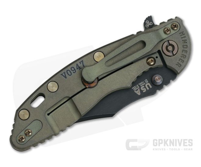 Hinderer XM-18 3.5" Vintage Series Parkerized O1 Bowie Textured Walnut Battle Green Tri-Way Pivot Flipper 0788 4 Hinderer XM-18 3.5" Vintage Series Parkerized O1 Bowie Textured Walnut Battle Green Tri-Way Pivot Flipper 0788 - Image 2