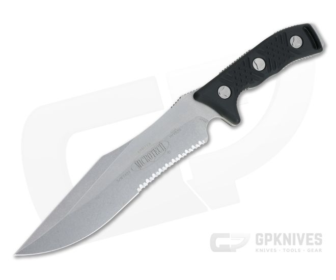 Microtech Arbiter Stonewashed Part Serrated CTS-204P Black G10 Fixed Blade 104-11 3 Microtech Arbiter Stonewashed Part Serrated CTS-204P Black G10 Fixed Blade 104-11