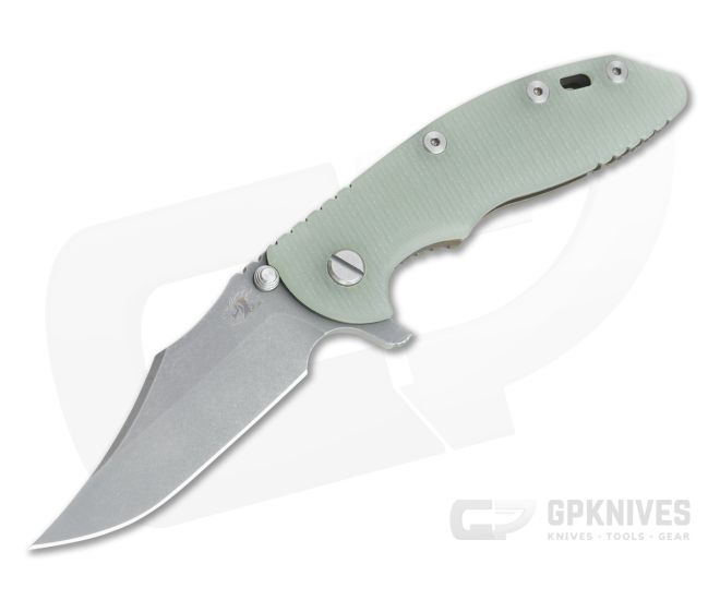 Hinderer XM-18 3.5" Bowie Working Finish 20CV Jade G10 Battle Bronze Tri-Way Flipper 1072 3 Hinderer XM-18 3.5" Bowie Working Finish 20CV Jade G10 Battle Bronze Tri-Way Flipper 1072