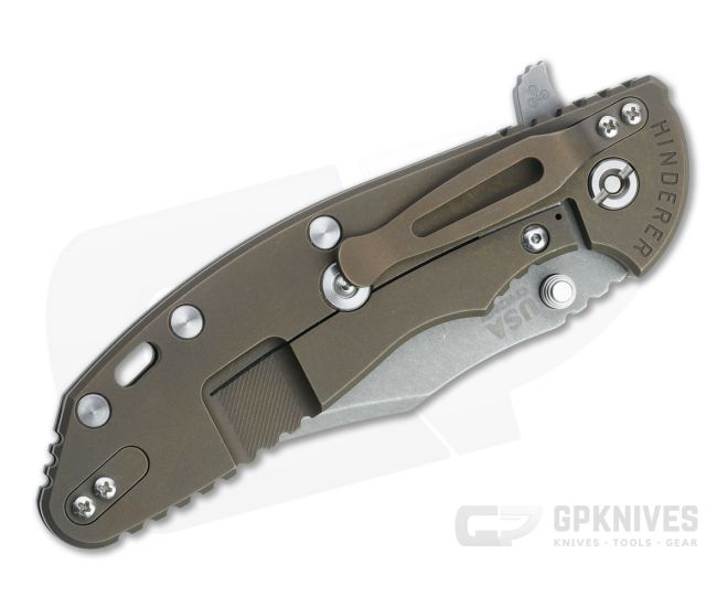 Hinderer XM-24 Bowie 20CV Translucent Green G10 Battle Bronze Tri-Way Pivot Flipper 1334 4 Hinderer XM-24 Bowie 20CV Translucent Green G10 Battle Bronze Tri-Way Pivot Flipper 1334 - Image 2