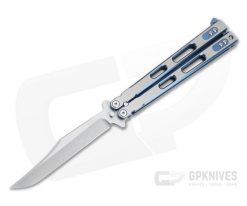 Rick Hinderer Custom Nieves Balisong Satin 20CV Bowie Satin and Blue Titanium