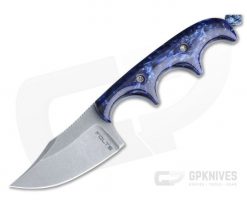 Alan Folts Custom Minimalist Bowie Neck Knife Tumbled CPM-154 Blue Kirinite Acrylic