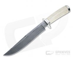 Bill Miller Custom Large Fighter Carbon Damascus Smooth Sambar Stag Fixed Blade 4535