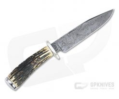 Bill Miller Custom Fighter Carbon Damascus Sambar Stag Fixed Blade 4764 -us- Bowie Knives Sales 2022 4764 3