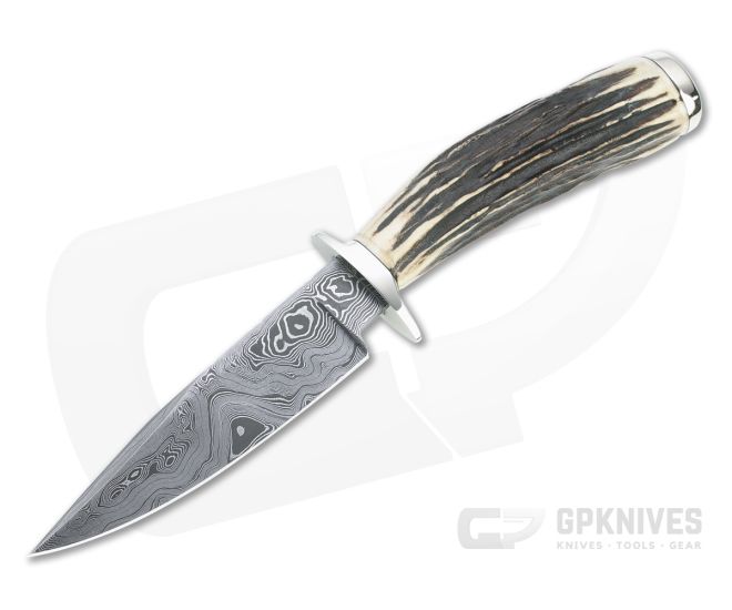 Bill Miller Custom Fighter Small Carbon Damascus Sambar Stag Fixed Blade 4766 3 Bill Miller Custom Fighter Small Carbon Damascus Sambar Stag Fixed Blade 4766