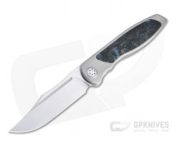 Sharp By Design Mini Tempest Bowie Satin M390 Marvel Blue FatCarbon Front Flipper Knife