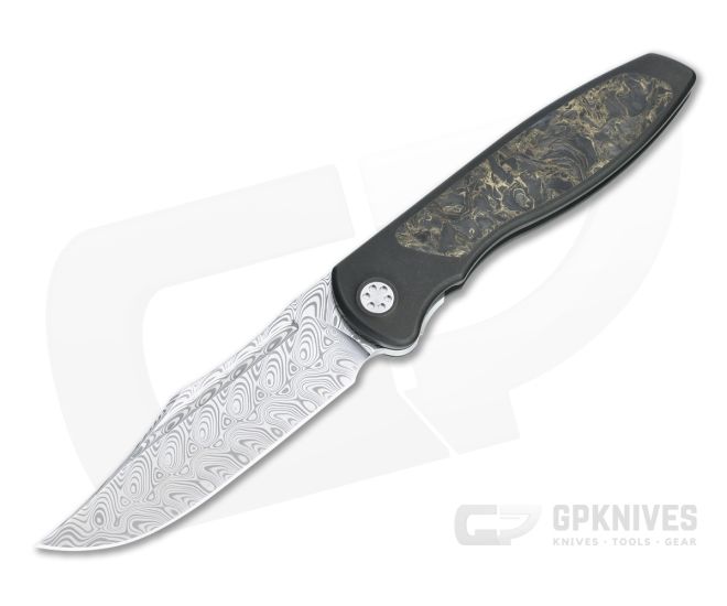 Sharp By Design Mini Tempest Bowie Damasteel Gold Dark Matter FatCarbon PVD Front Flipper Knife 3 Sharp By Design Mini Tempest Bowie Damasteel Gold Dark Matter FatCarbon PVD Front Flipper Knife