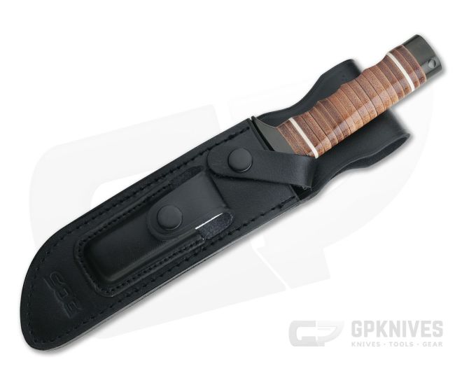 SOG SEAL Bowie 2.0 Black AUS-8 Clip Point Stacked Leather Fixed Blade Knife S1T-L 4 SOG SEAL Bowie 2.0 Black AUS-8 Clip Point Stacked Leather Fixed Blade Knife S1T-L - Image 2