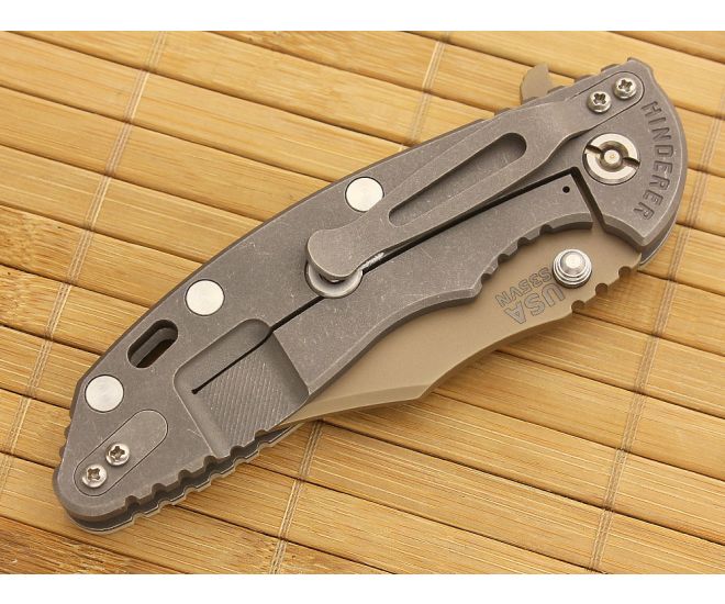Hinderer Knives XM-18 3.5" FDE DLC Bowie Flipper Sand Working Finish Frame 4 Hinderer Knives XM-18 3.5" FDE DLC Bowie Flipper Sand Working Finish Frame - Image 2