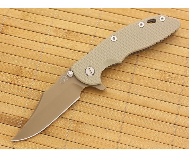 Hinderer Knives XM-18 3.5" FDE DLC Bowie Flipper Sand Working Finish Frame 3 Hinderer Knives XM-18 3.5" FDE DLC Bowie Flipper Sand Working Finish Frame