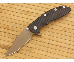 Hinderer Knives XM-18 3.5" FDE DLC Bowie Flipper Black Working Finish Frame