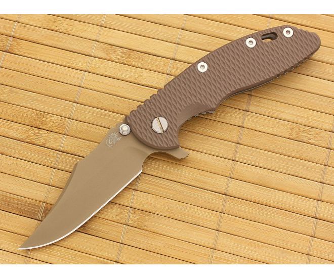 Hinderer Knives XM-18 3.5" FDE DLC Bowie Flipper FDE Working Finish Frame 3 Hinderer Knives XM-18 3.5" FDE DLC Bowie Flipper FDE Working Finish Frame